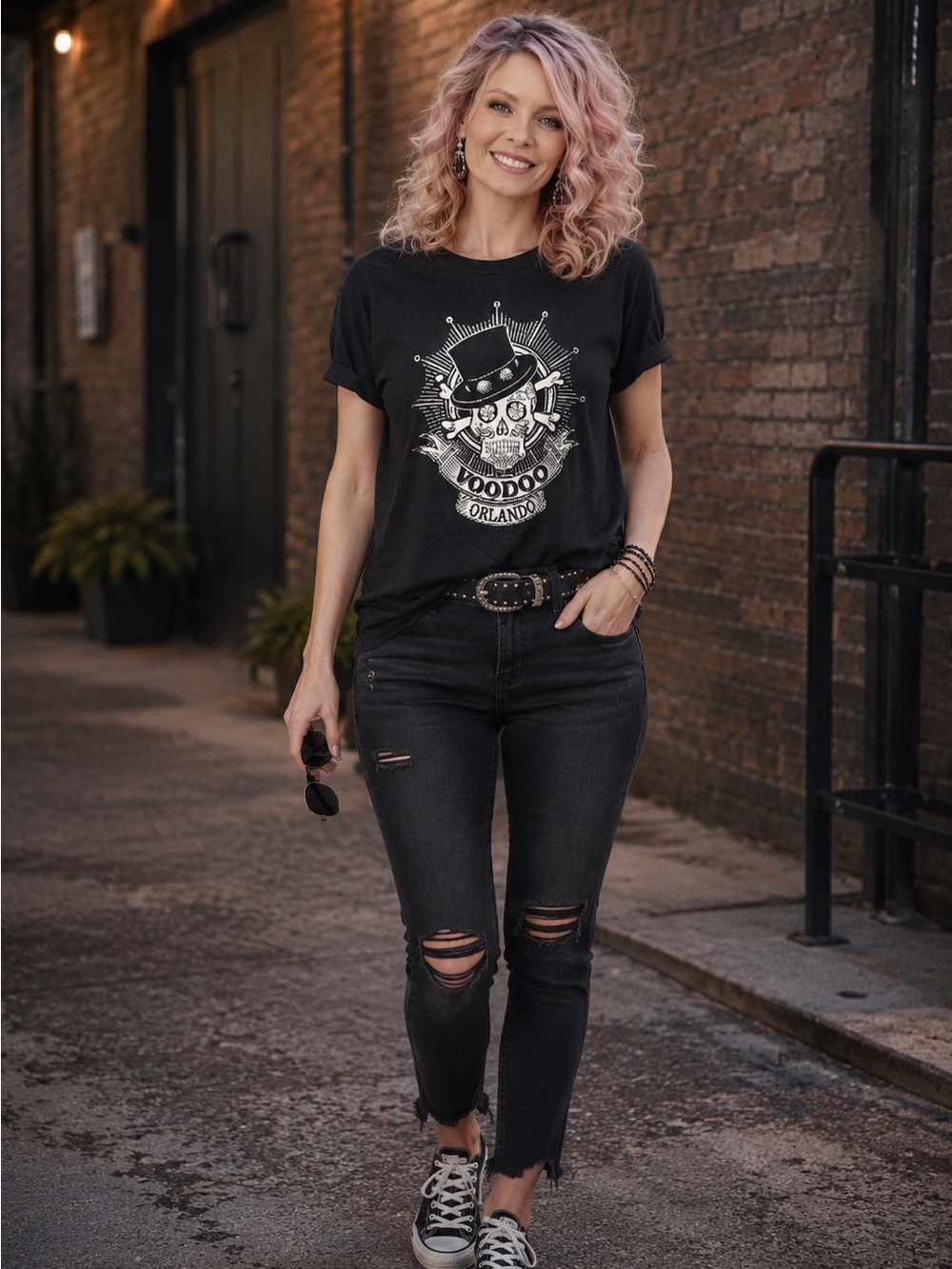 Y2K Voodoo Nightclub Orlando Skull Graphic Tee Jerzees Black Unisex T-Shirt M